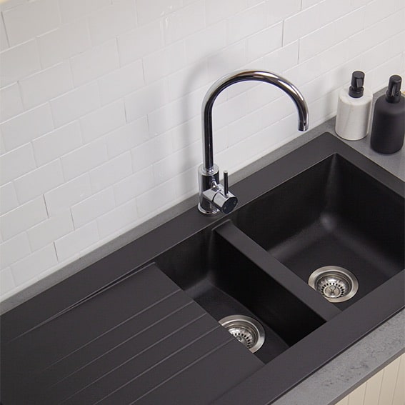 Fibr Composite Kitchen Sink - One & A Half Bowls in Black