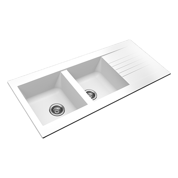 Double Bowl Fibr Composite Kitchen Sinks White