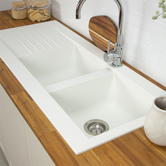 Double Bowl Fibr Composite Kitchen Sinks White