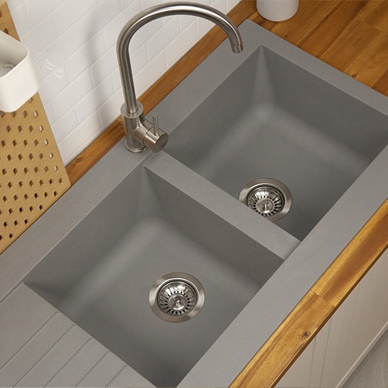 Double Bowl Fibr Composite Kitchen Sinks Grey