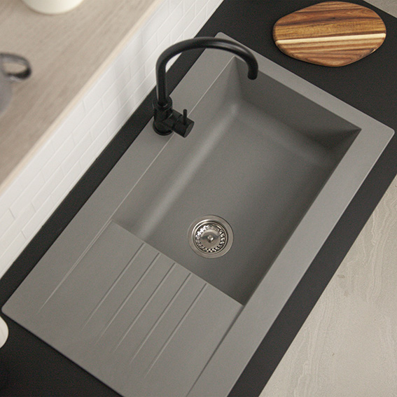 Single Bowl Fibre Composite Kitchen Sinks Grey