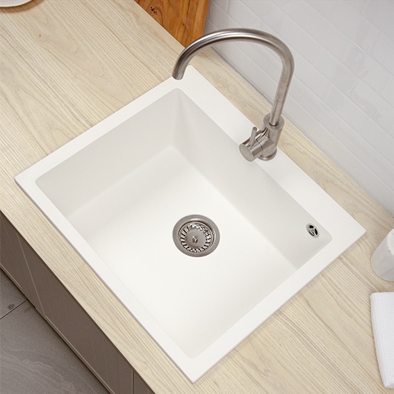 Single Granite Drainerless topmount Kitchen Sink White Snow