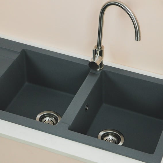 Double Drainer Granite Kitchen Sink Concrete Grey