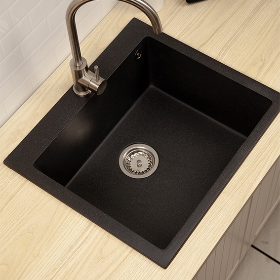 Single Granite Drainerless Top Mount Kitchen Sink Carbon Black European