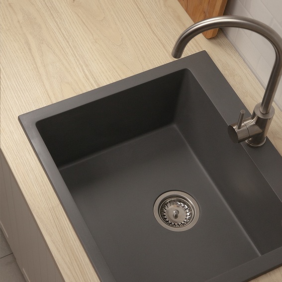 Single Granite Drainerless Topmount Kitchen Sink Concrete Grey European