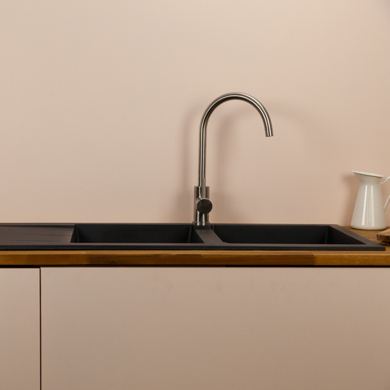 Double Drainer Granite Kitchen Sink Carbon Black