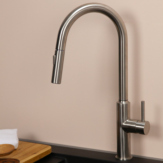 Stainless steel pull out kitchen sink mixer