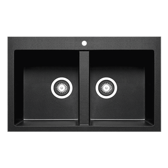 Double Granite Drainerless Topmount Kitchen Sink Carbon Black European