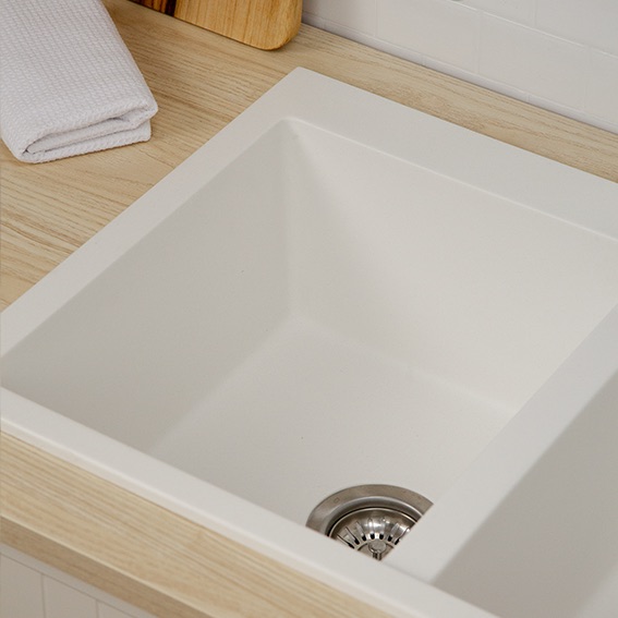 Double Granite Drainerless Kitchen Sink White Snow