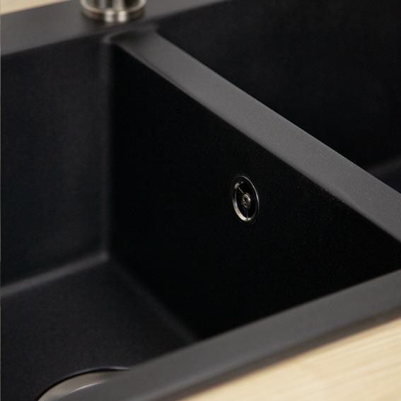 High quality double bowl granite top mount sink tap landing black carbon european made