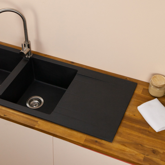 Double Drainer Granite Kitchen Sink Carbon Black