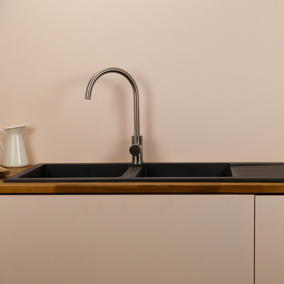 Double Drainer Granite Kitchen Sink Carbon Black