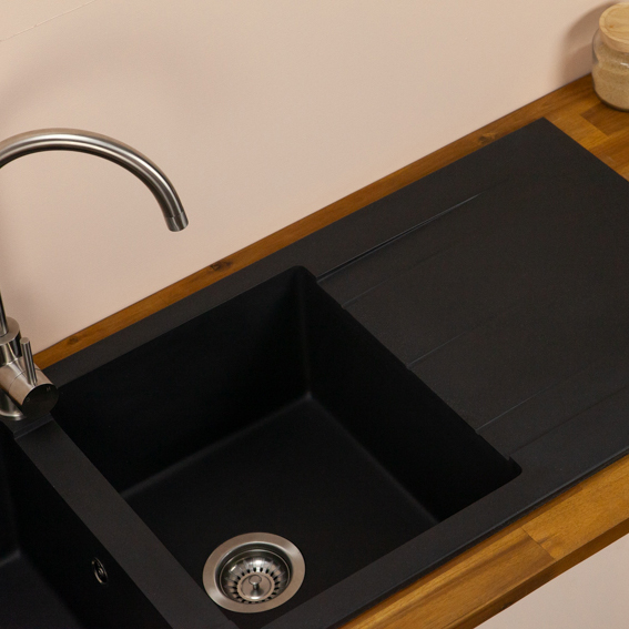 Double Drainer Granite Kitchen Sink Carbon Black