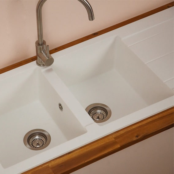 Double Drainer Granite Kitchen Sink Snow White